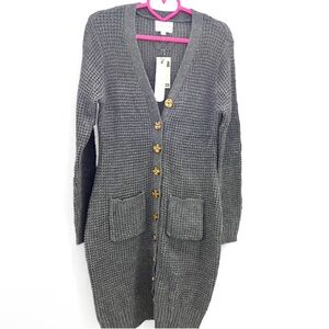 NWT Olive & Oak Heather Charcoal Button-Up Sweater Dress - Cardigan